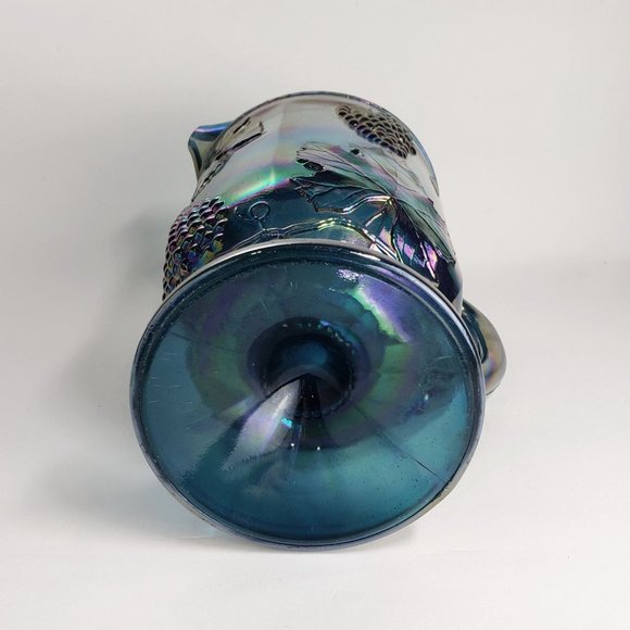 VTG Iridescent Electric Blue Purple Carnival Glass Pitcher Grape & Leaf Pattern - Picture 8 of 9